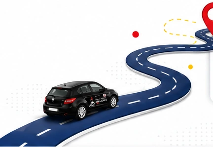 Voiture Auto École Bajjou sur une route vers une destination