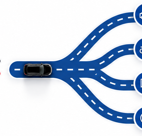 Route bleue qui se divise vers plusieurs étapes d’apprentissage